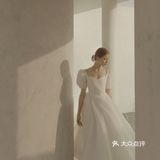 珍珠公主领复古婚纱