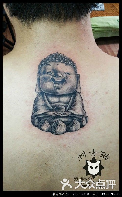 笑佛纹身,广西北海纹身店刺青猫纹身作品
