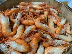 白灼河虾-菠菜美食