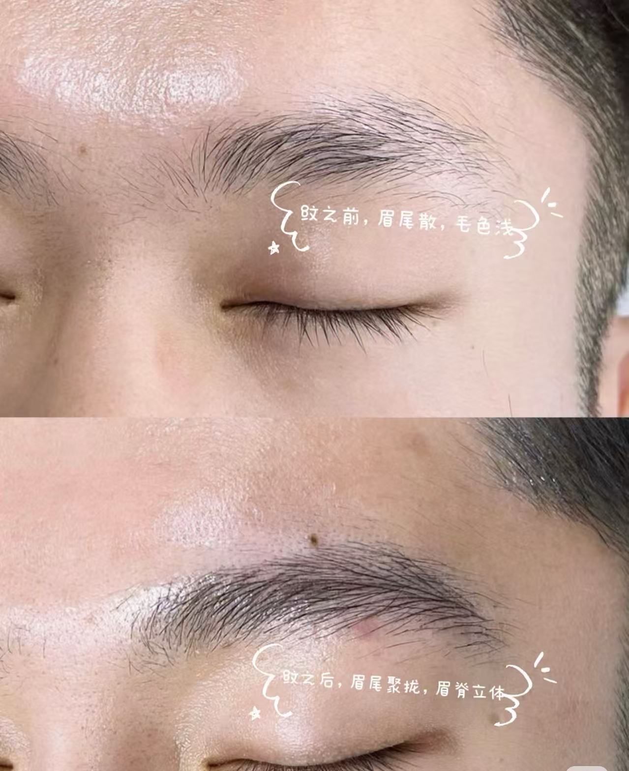 来说,眉毛一定要聚拢,眉聚则财聚· #男士眉 从面相学上来说,眉尾散乱