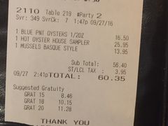 账单-Union Oyster House
