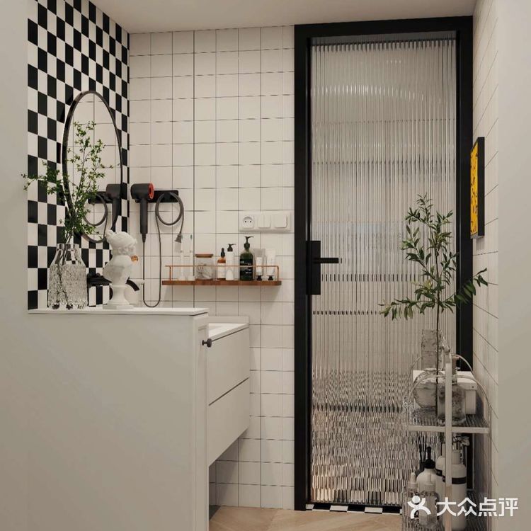 浴室柜这么设计，即是半墙隔断也是收纳柜