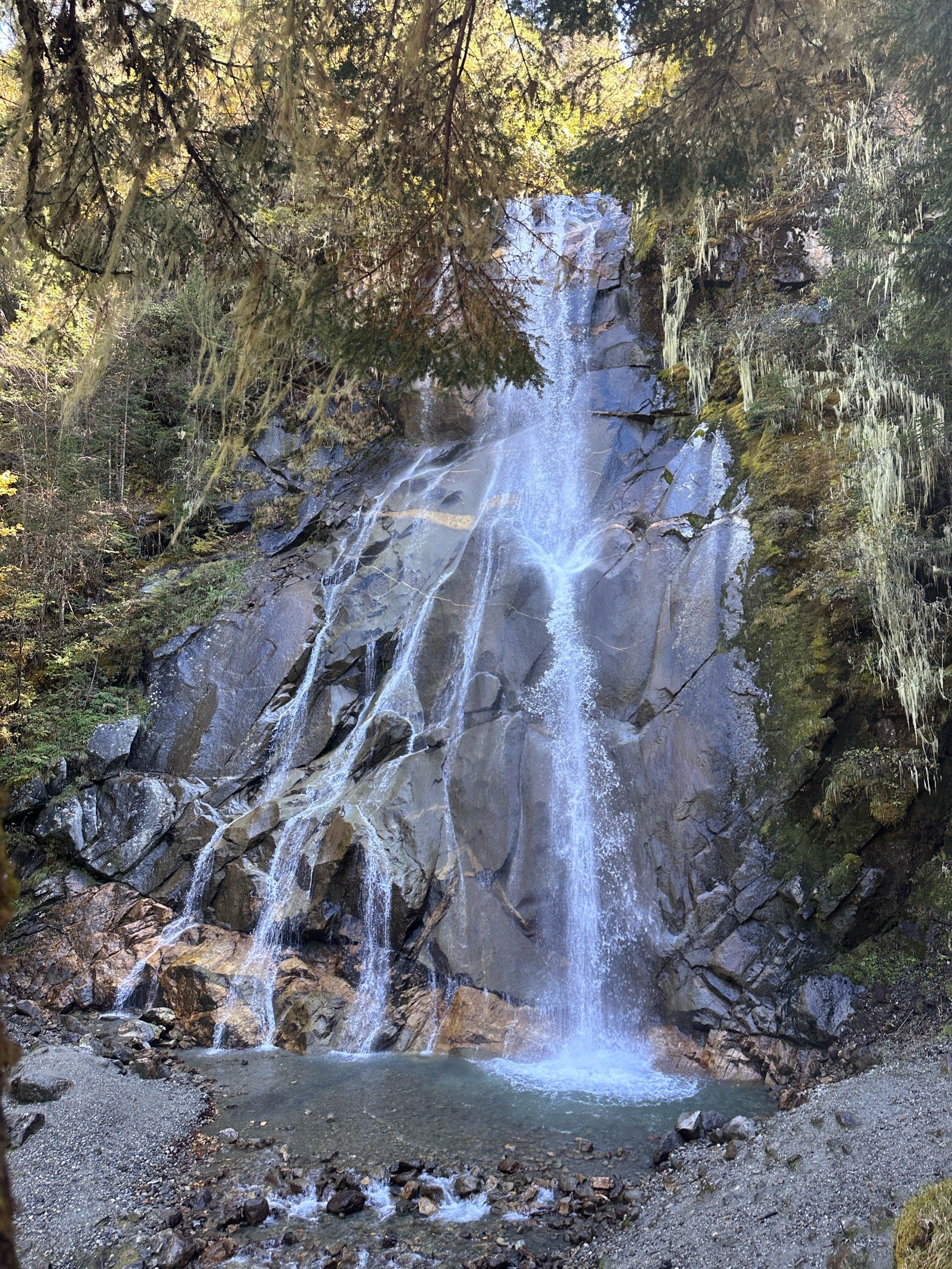 瀑布,森林,雪山