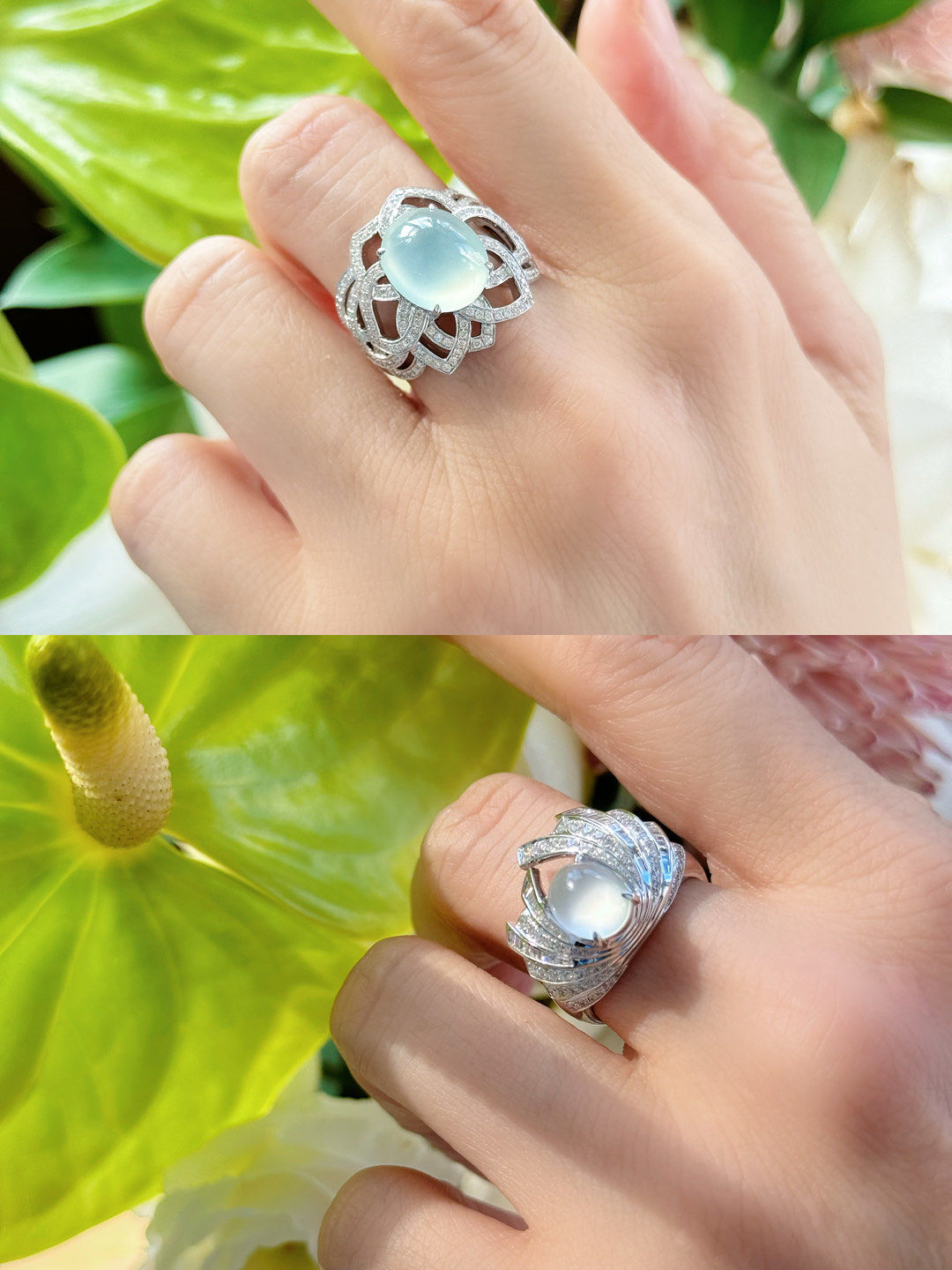 翡翠白冰蛋戒指