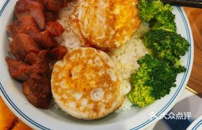 Succulent Thick-cut BBQ Pork with Two Eggs Rice