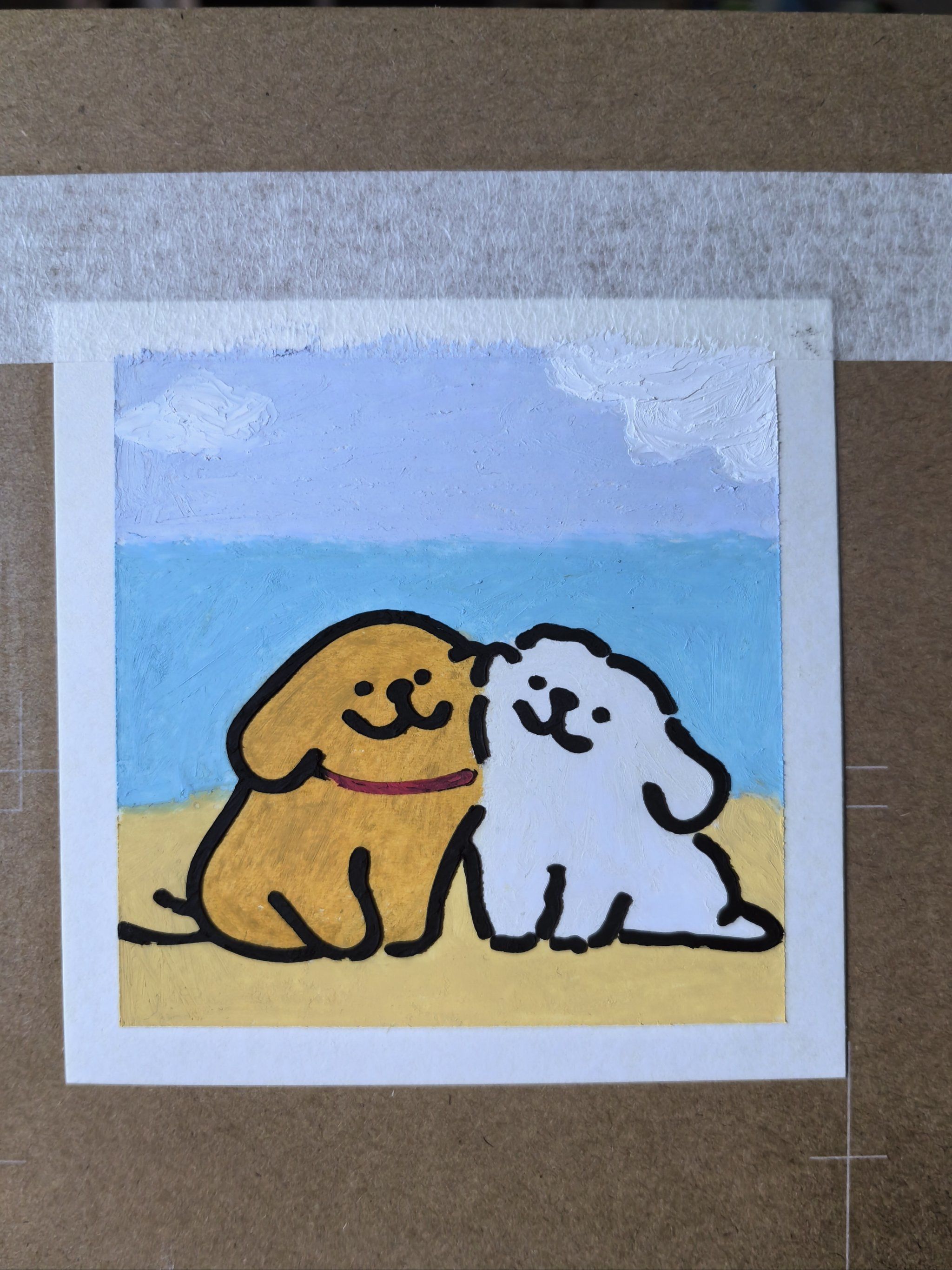 第四副油画棒绘画作品 线条小狗