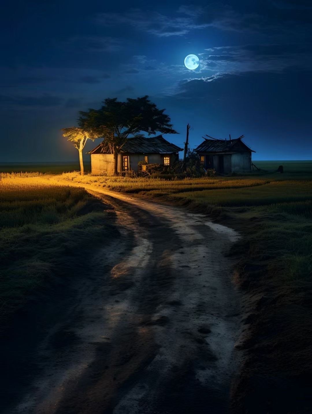 傍晚天空的孤独旅者