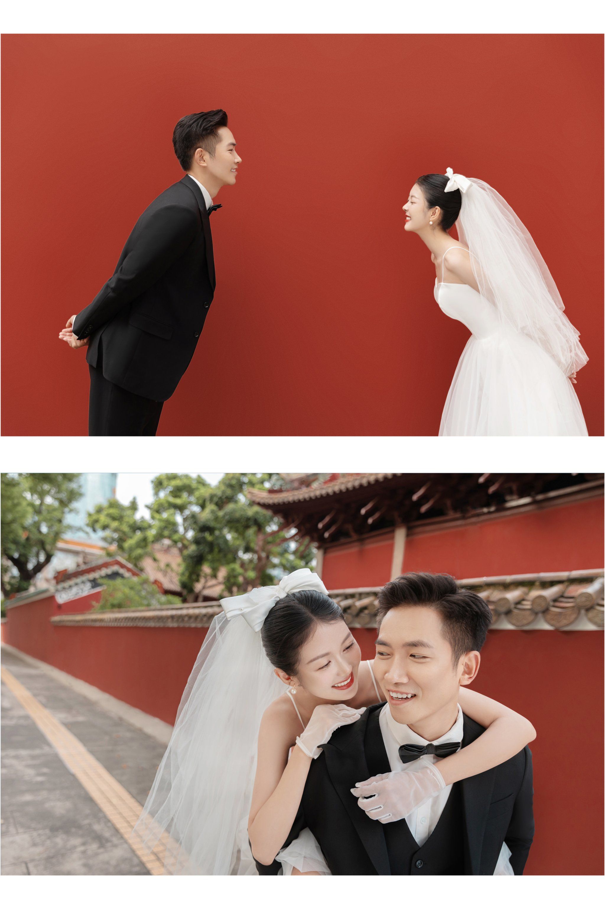 中式白纱复古红墙甜美俏皮的广州婚纱照