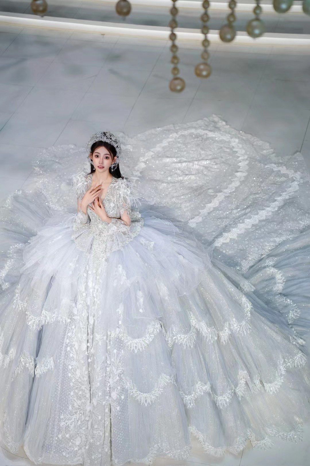 唯美梦幻蓝色系婚纱