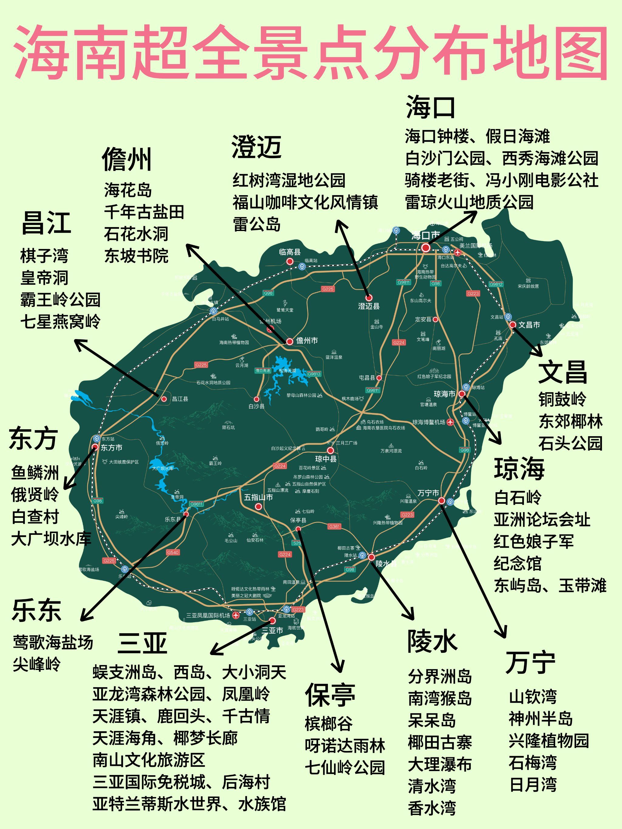 海南超全景点分布地图,让你一眼了解海南