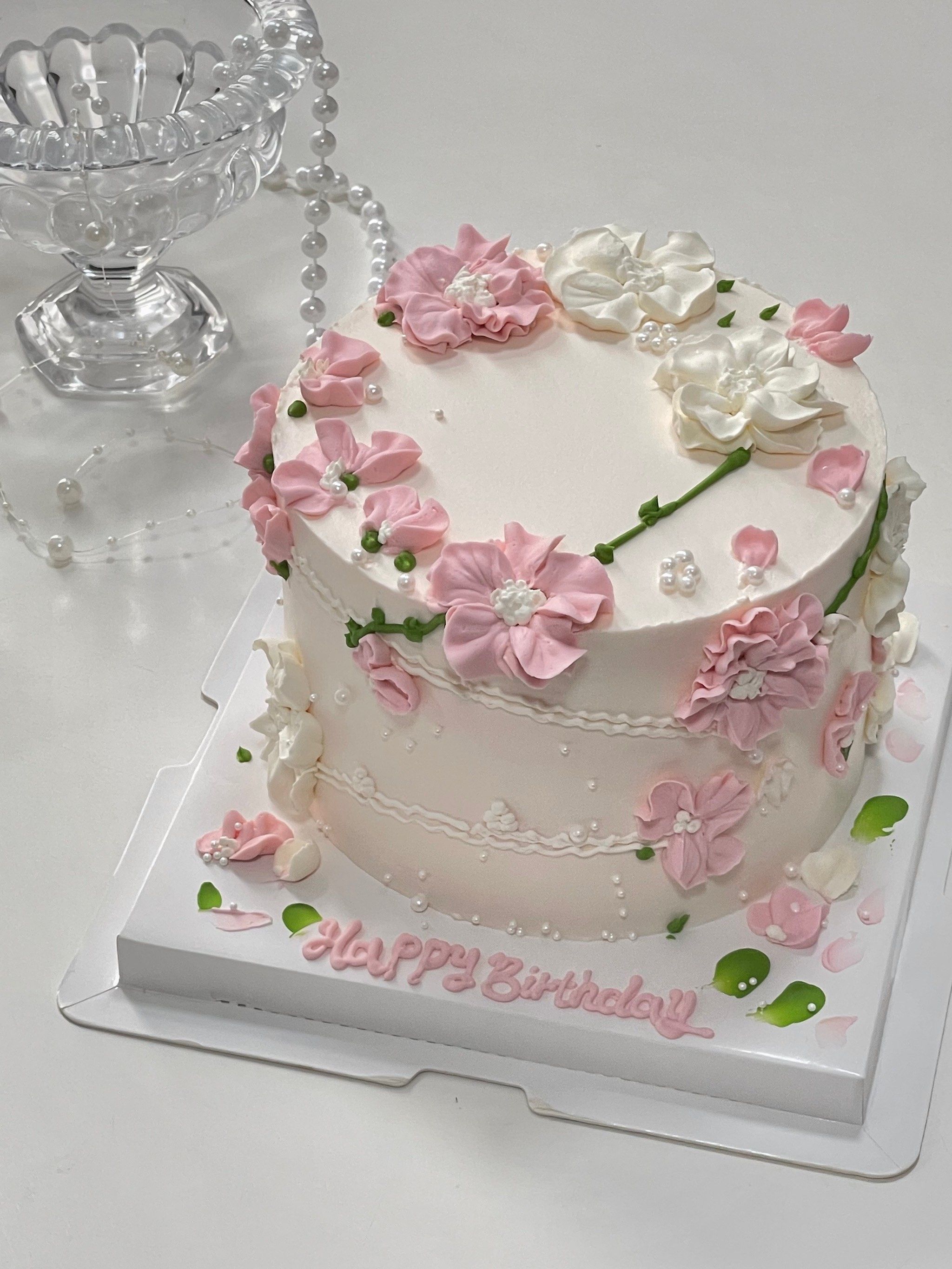 韩式小粉花🌸天津ins粉色裱花女生生日蛋糕