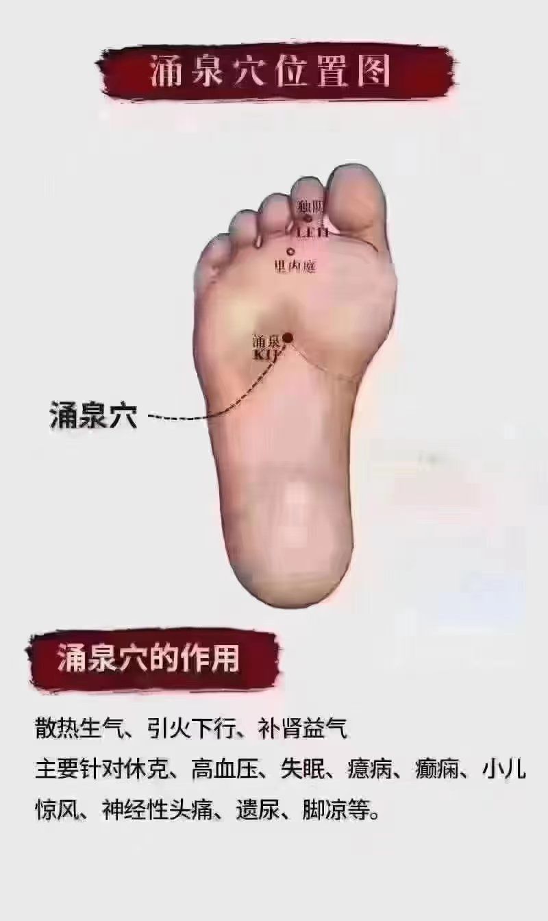 脚心有一个穴位叫"涌泉穴",这个穴位主肾