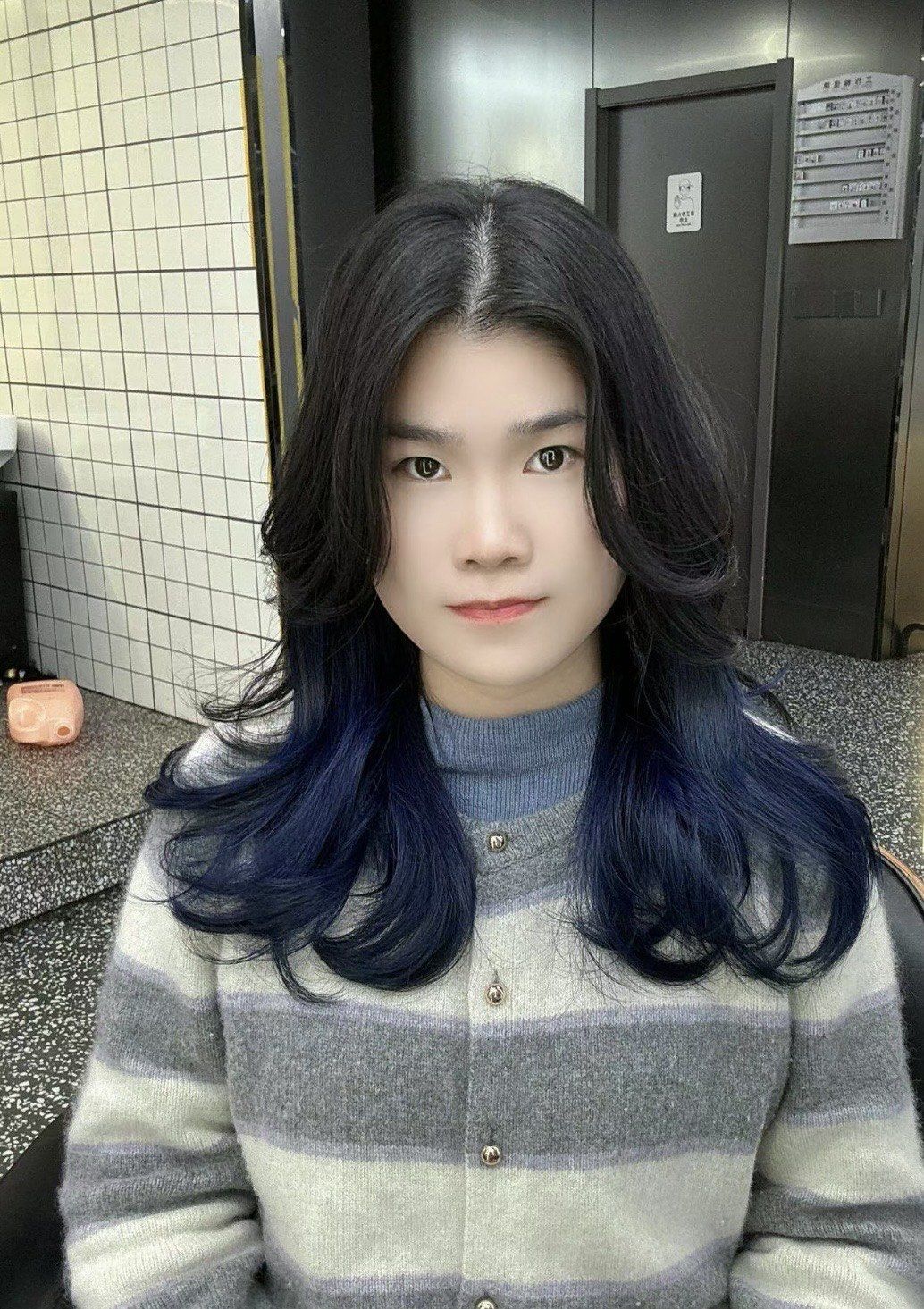 雾霾蓝挂耳染