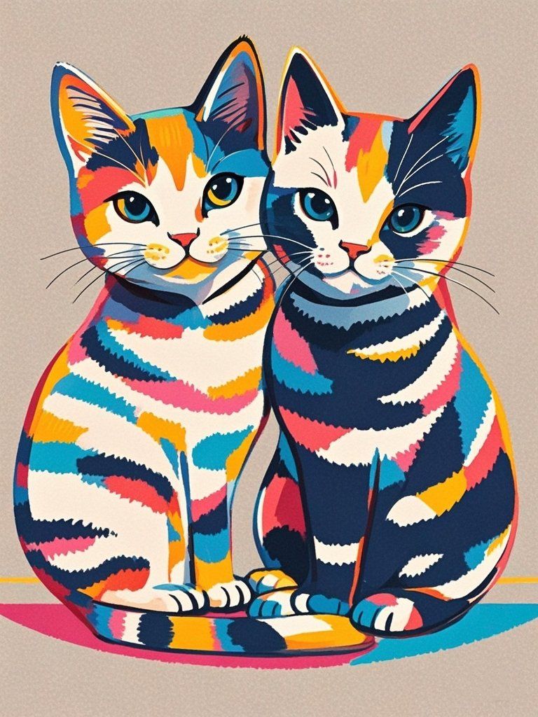 画两只小猫玩玩