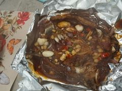 锡纸烧汁焗鲈鱼、椒丝腐乳捞通菜-虾饺妹·粤式手工点心(水荫路店)
