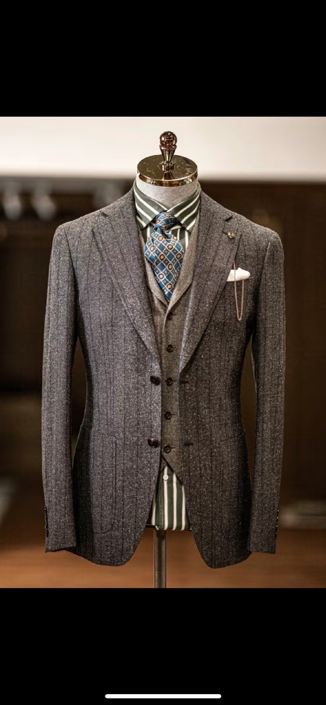 小众复古棕宽条纹西装