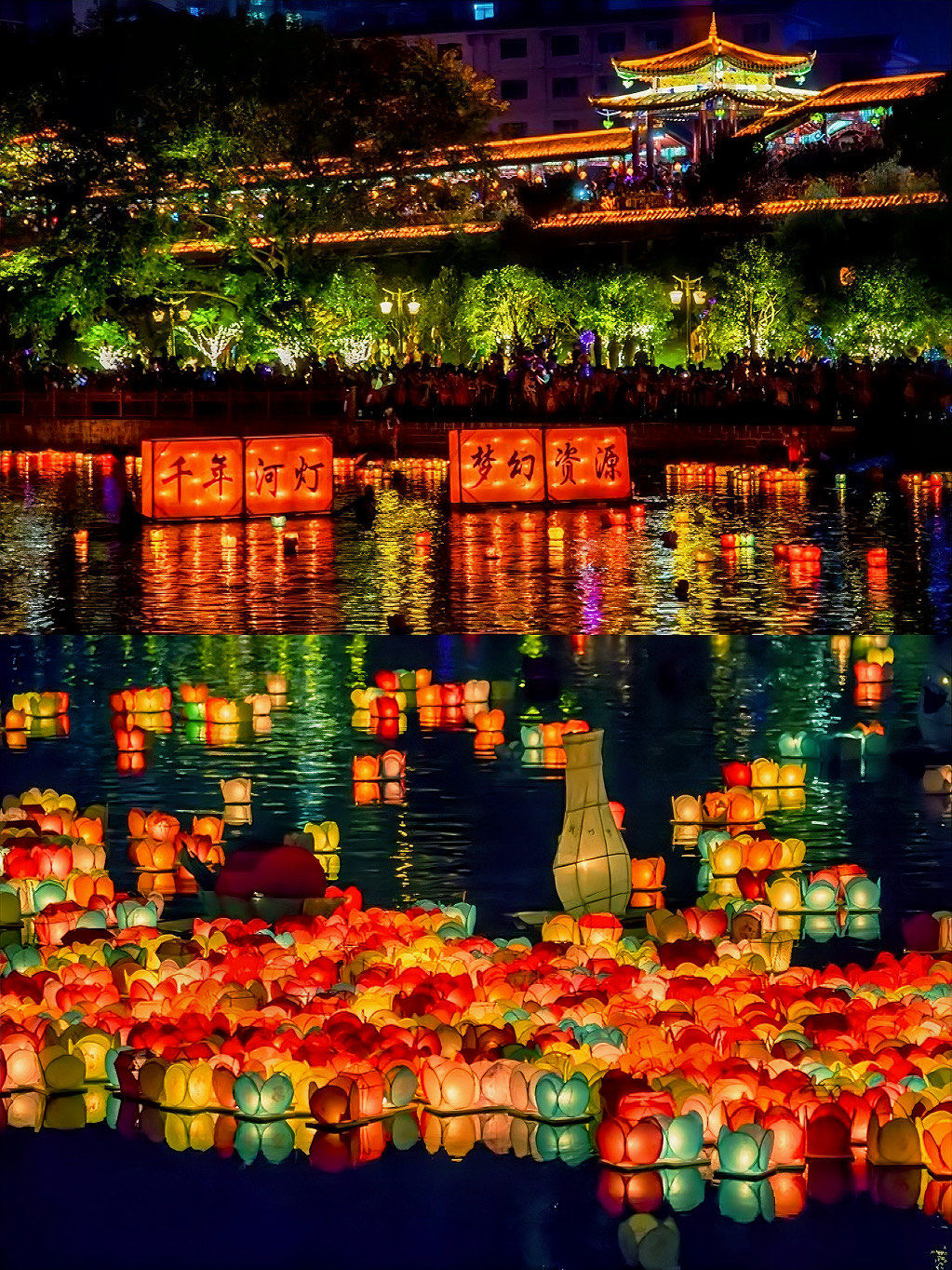 桂林这座小县城10000盏河灯漂流🏮太壮观了!