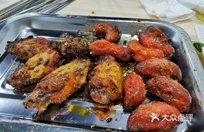 Grilled Chicken Wings and Skewered Sausage