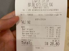 账单-新加坡Zam Zam餐馆