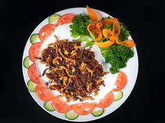 茄子乍炒肉-乡村小榭饭店