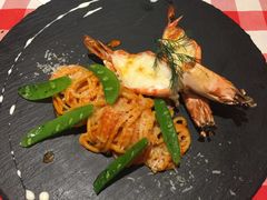 烤芝士大虾配意大利面炒蔬菜-卡本妮法餐厅·北京和平宾馆