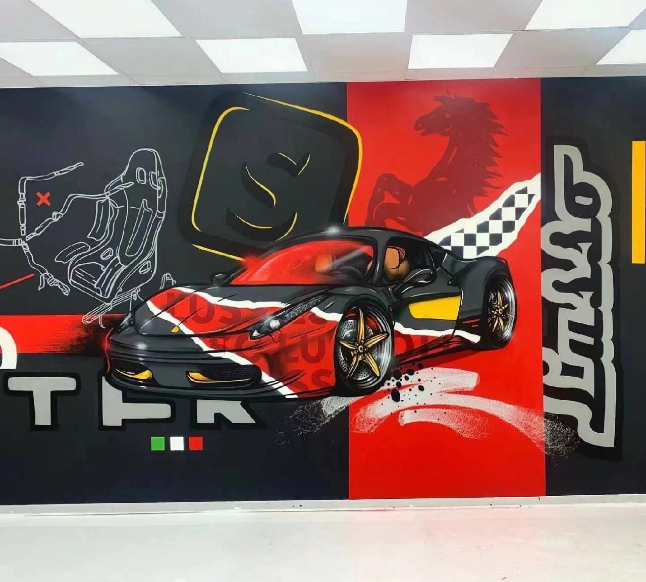 汽车店彩绘
汽车美容店手绘3d震撼涂鸦艺术墙绘
涂鸦外墙艺术彩绘