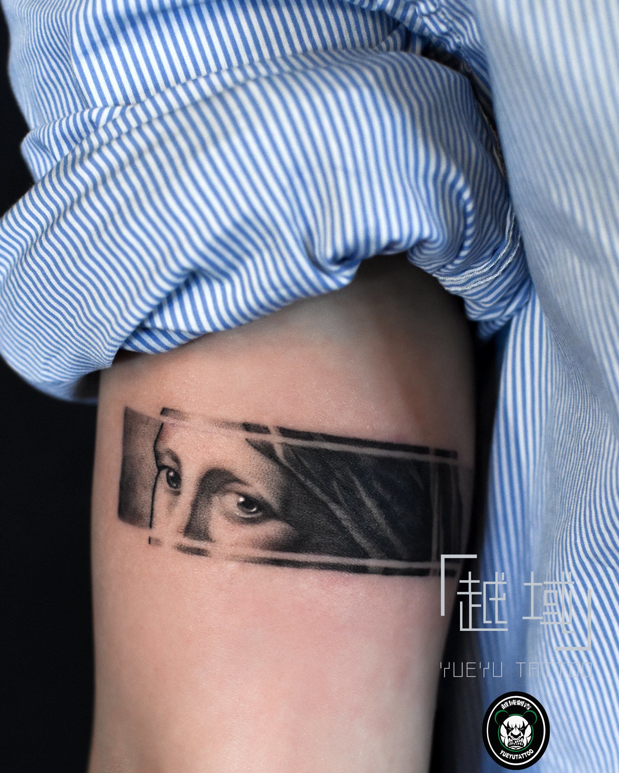 手臂方块肖像纹身图案