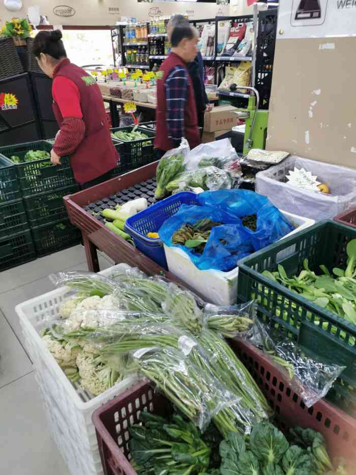 这家店就在原来吉买盛超市的一楼,生鲜的蔬菜品种蛮多的,而且每包