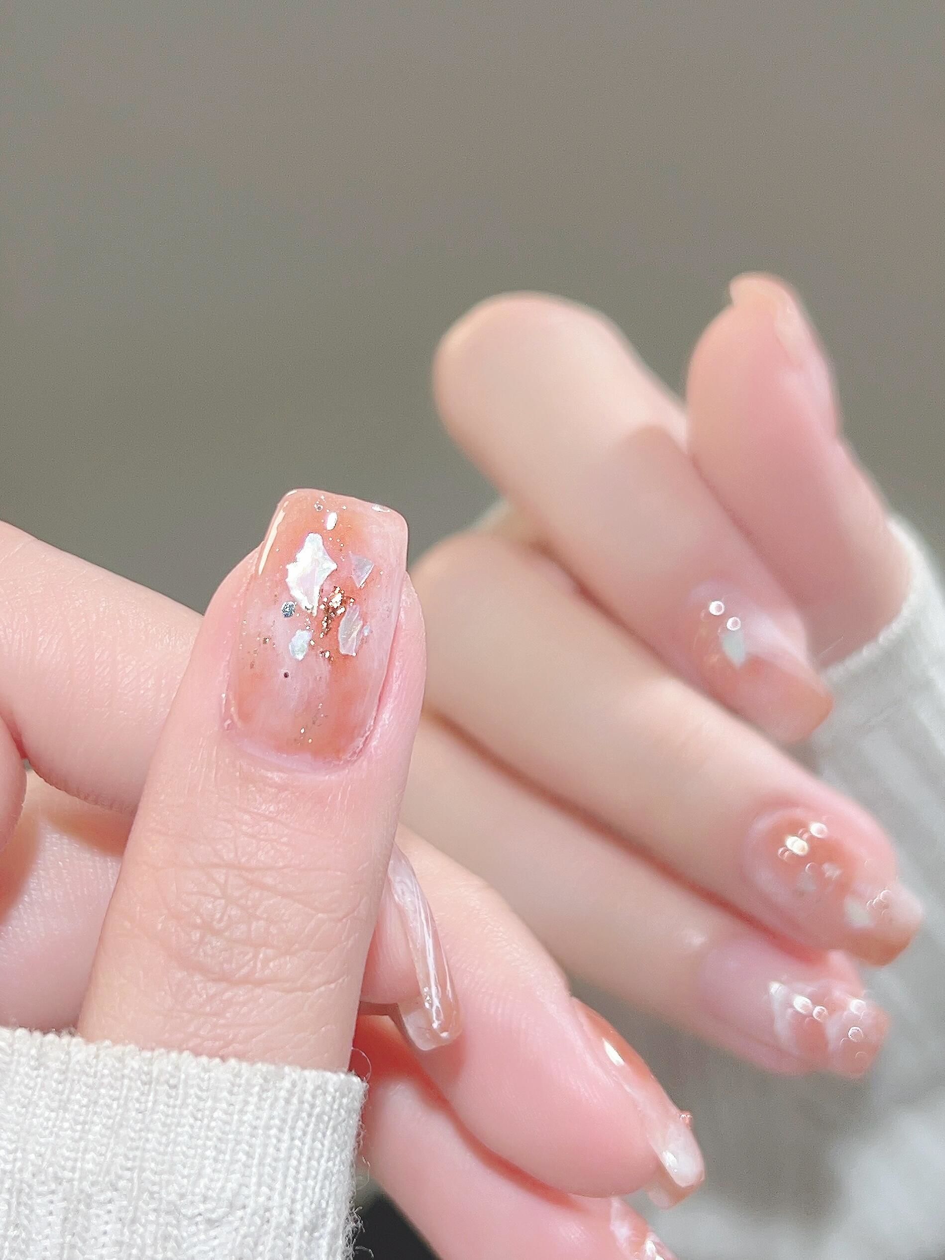 晕染贝壳,冰透晕染云母贝壳仙气美甲