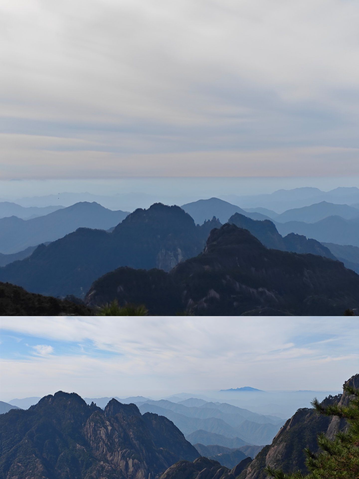 山顶俯瞰,群山如黛,心旷神怡.黄山之旅