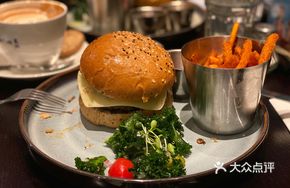 Creamy Mushroom Beef Burger with Sweet Potato Fries