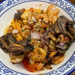 鲜虾爆鳝茄汁拌片儿川