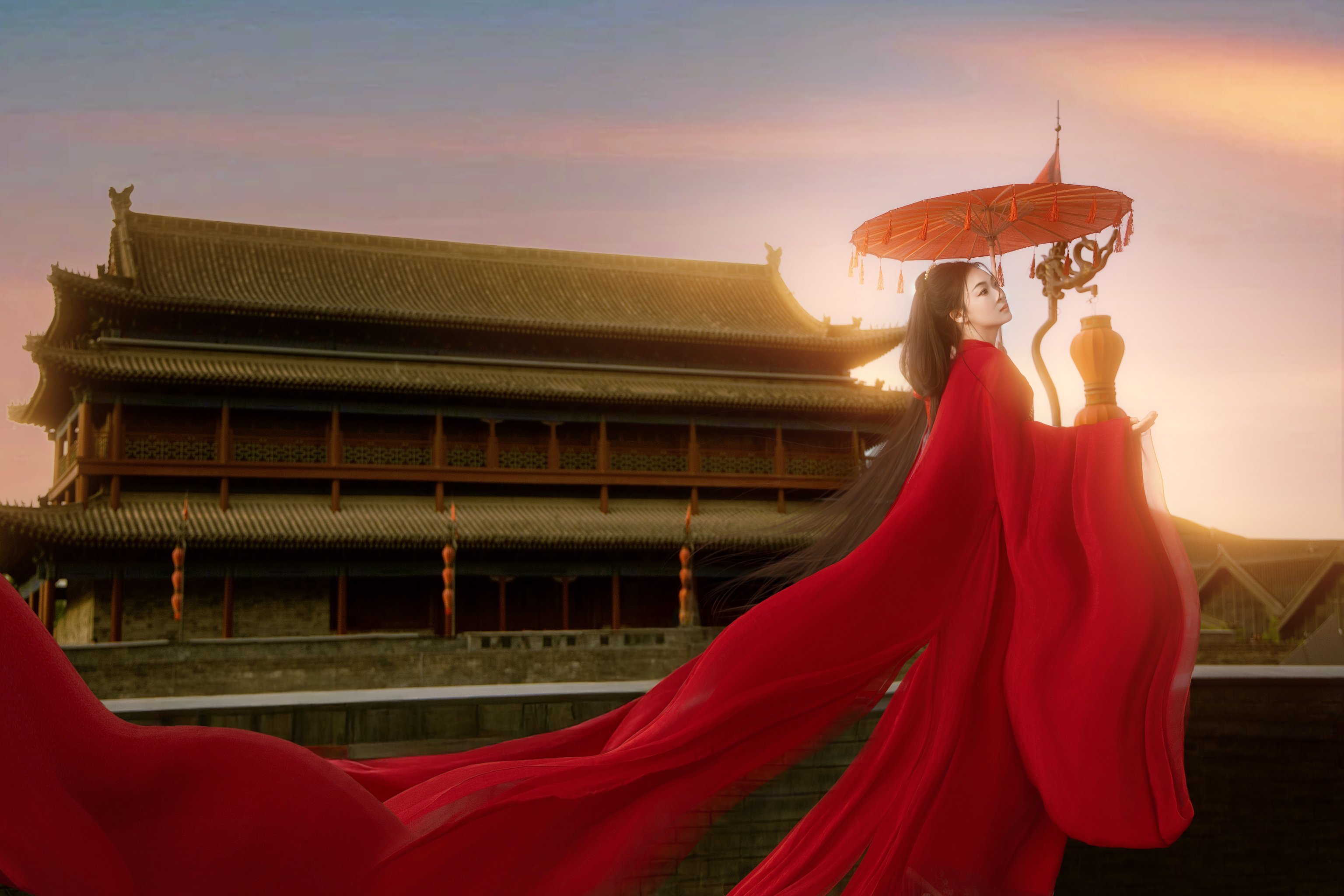 古色古香,一袭红裳