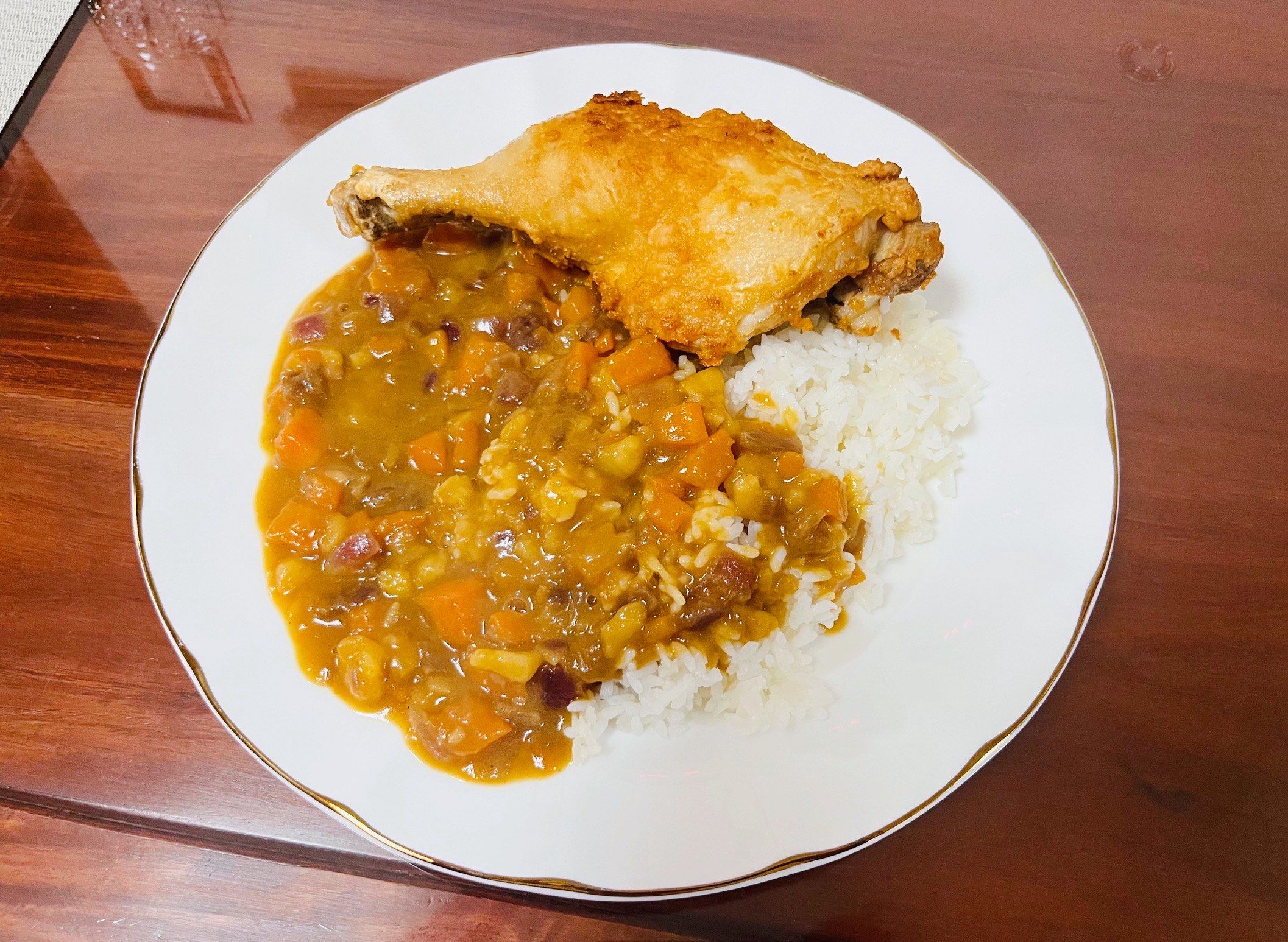 自制生炸大鸡腿盖饭