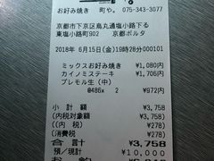 账单-御好烧-町屋(京都站Porta店)