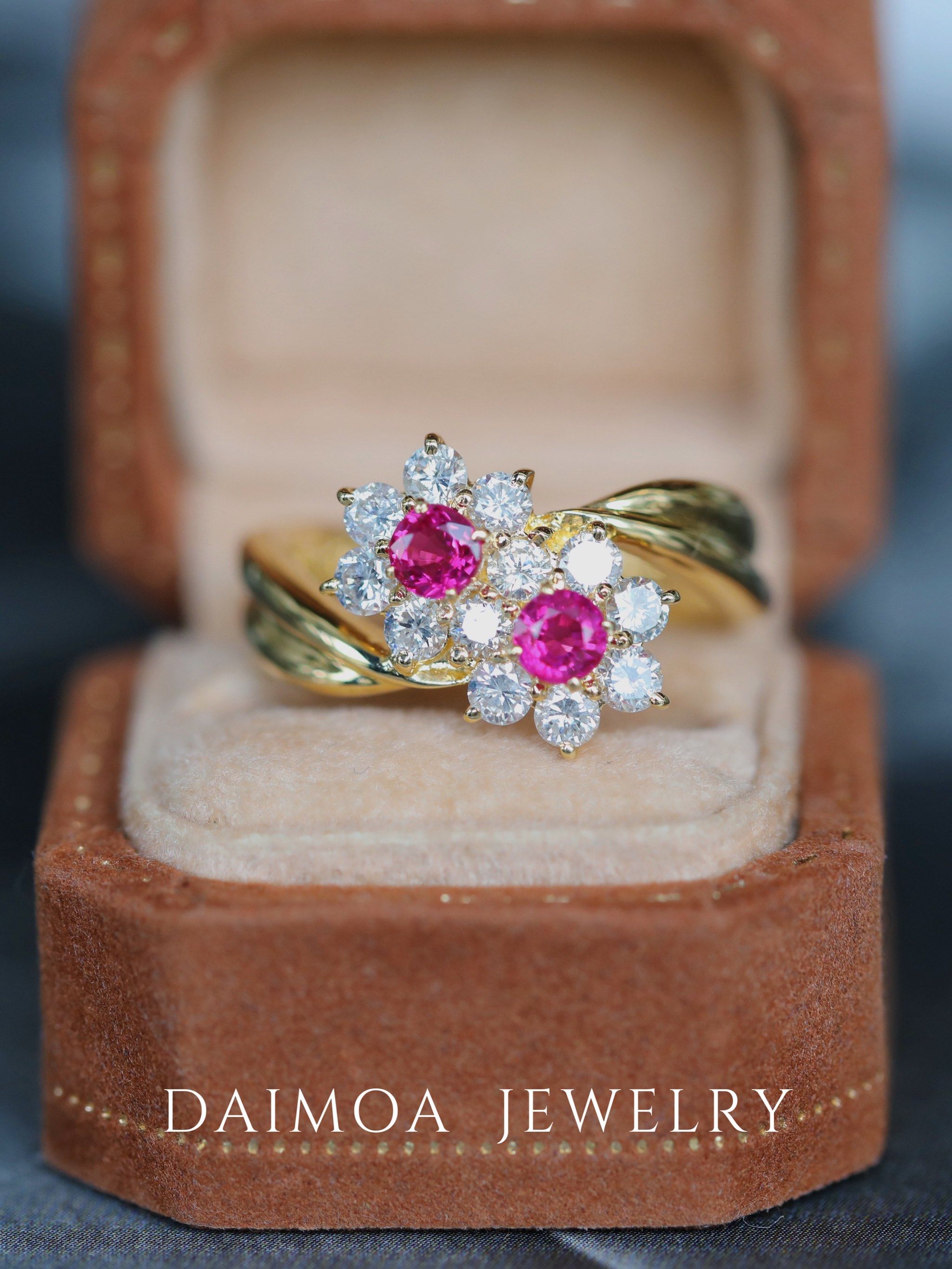 中古珠宝红宝石双生花钻石戒指[爱心]