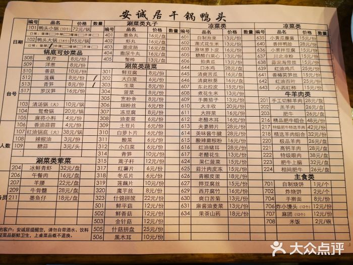 安诚居干锅鸭头(八角店)菜单图片