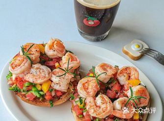 虾仁莎莎酱开放式贝果三明治!!清爽又好吃