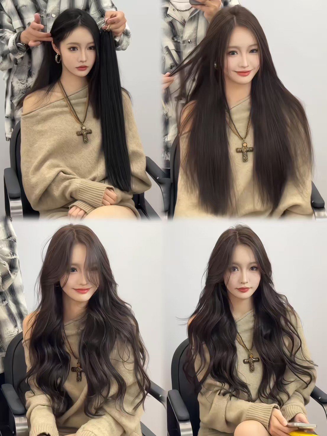 我选择了一款真人发的接发,头发长度刚好到肩,自然度满分,洗发时也不