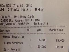 账单-芽庄MP泰式海鲜海景餐厅