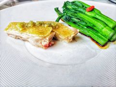 橄榄油灼菜苗伴葱油文昌鸡-唐阁海景中餐厅·早茶·粤菜•生日聚餐(海口朗廷酒店)