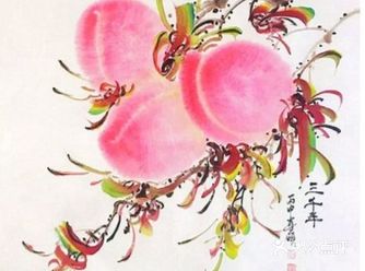 崔真硕是中国美术界新表现主义的画家代表，他的寿桃绘画