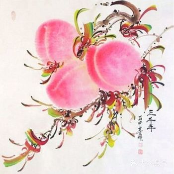 崔真硕是中国美术界新表现主义的画家代表,他的寿桃绘画