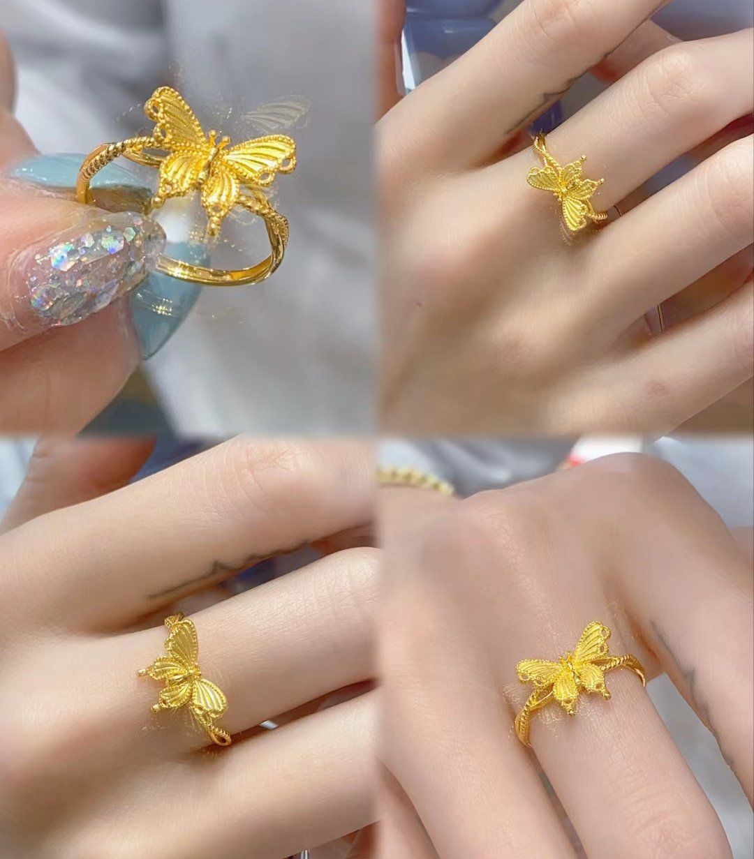 黄金蝴蝶戒指透露出一种高雅与精致的气息