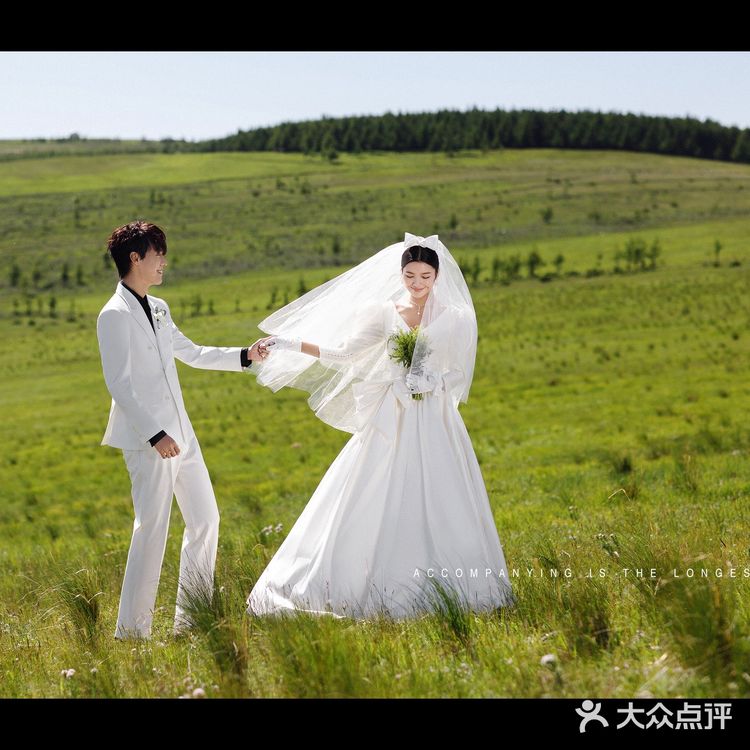 在广袤无垠的草原上来一组绝美婚纱照吧[加油]