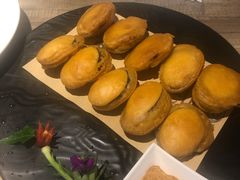 虾滑韭菜煎茄盒-川旺角川粤融合菜•海景餐厅(星海广场店)