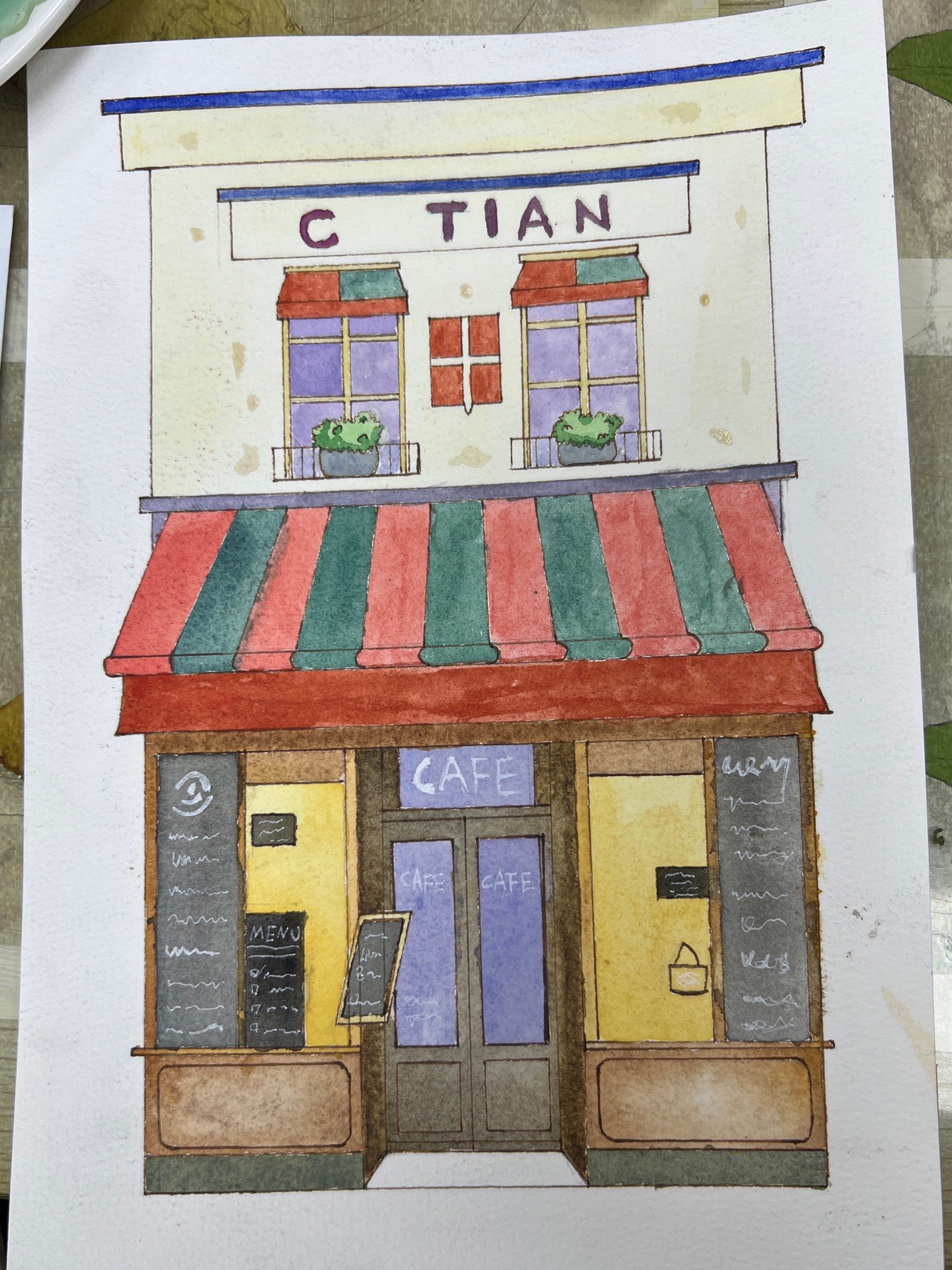 学员水彩作品～小房子