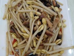 黑鸡棕菌烧肉炒花生芽-鸿记海鲜大酒楼(开发区店)