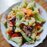 5分钟快手菜之花菜炒肉片。
