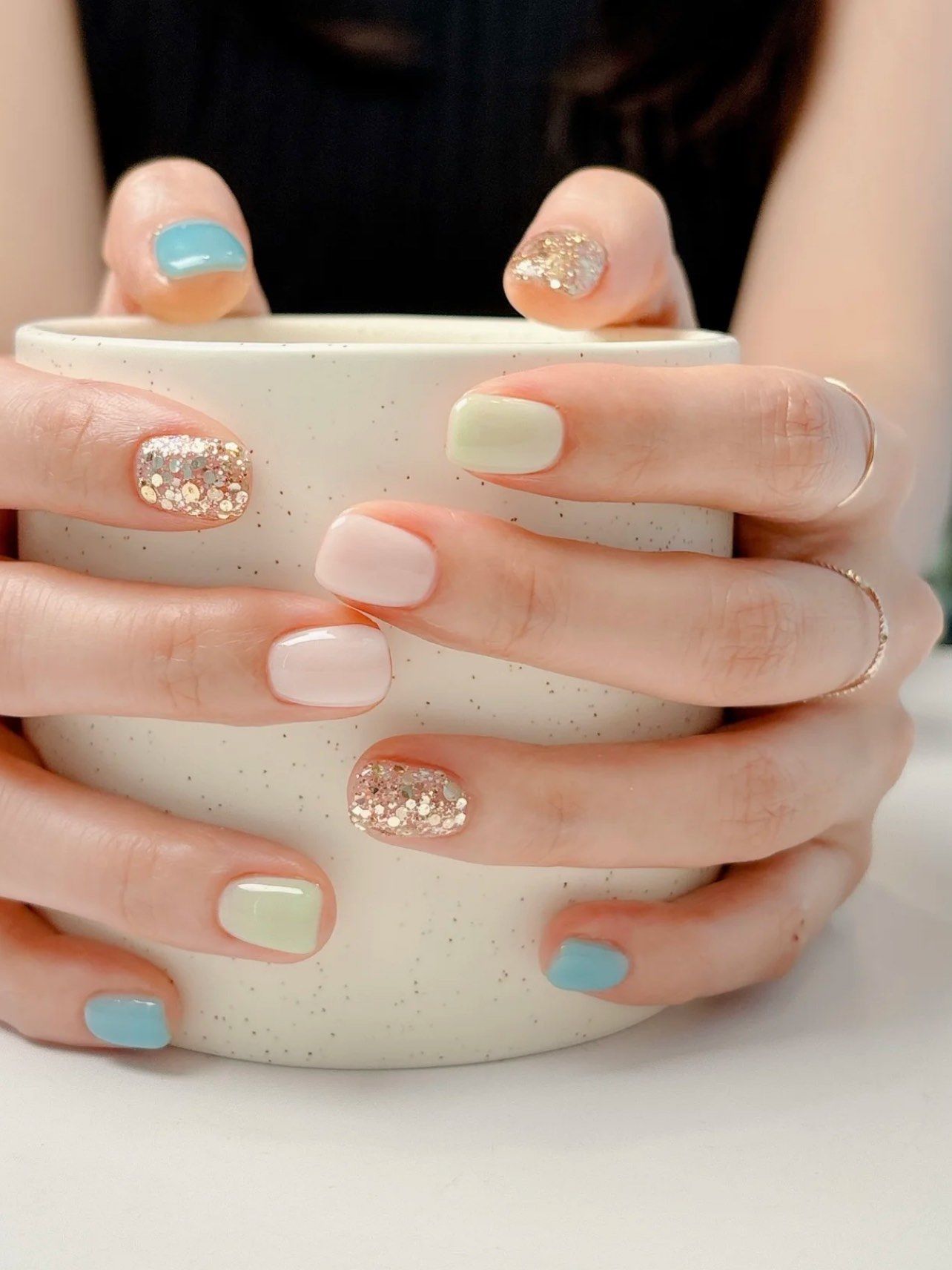 韩系ins夏日清新小短甲莳光美境美甲